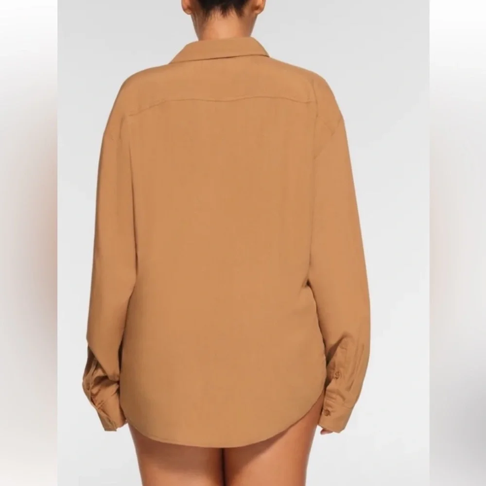 🤎SKIMS SWIM COVER UP LONG SLEEVE BUTTON UP SHIRT ALMOND 2X